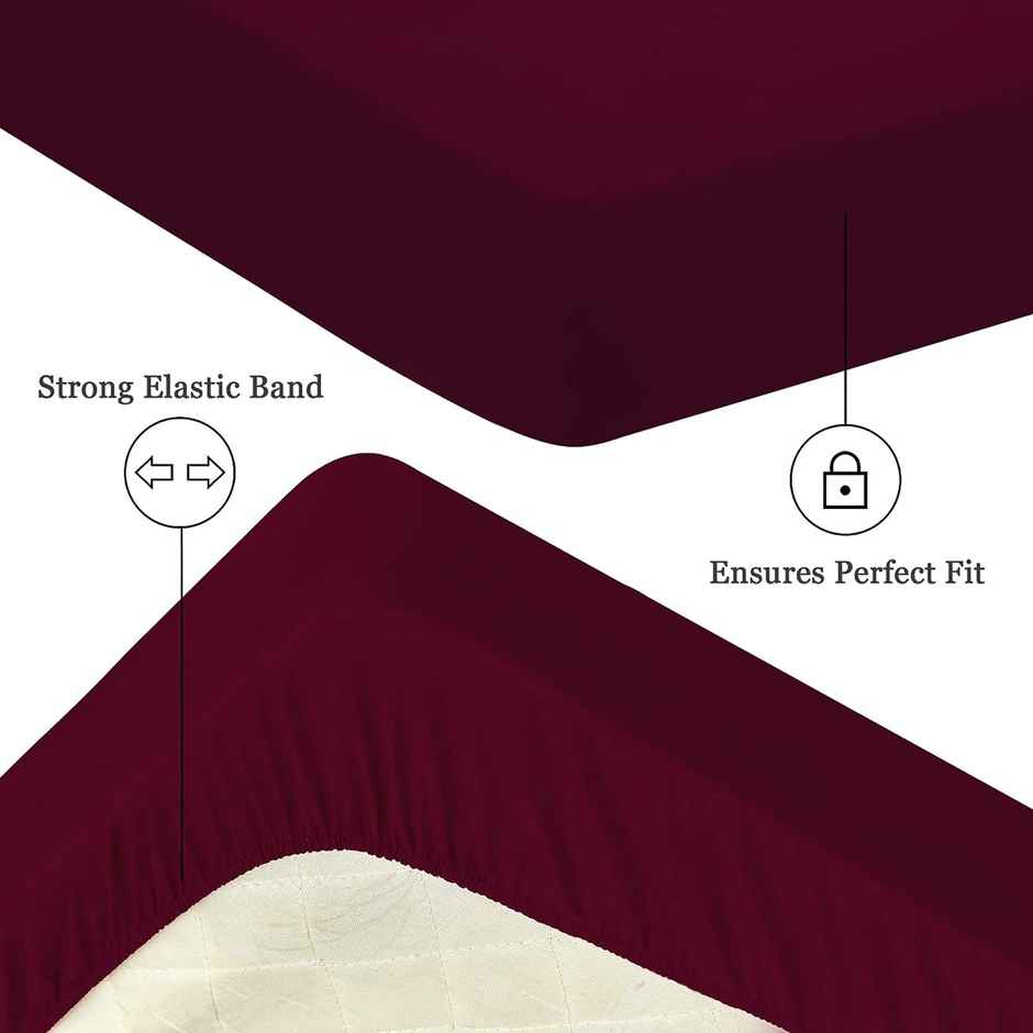 BAY6 Maroon Terry Cotton 220 GSM Waterproof Mattress Protector For Single Size Bed