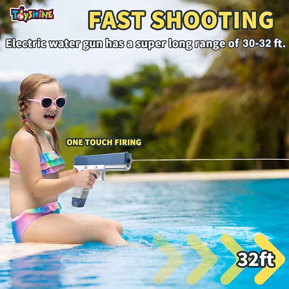 Electric Holi Water Toy Pistol Gun | Rechargeable | Pressure Mechanism | 30+ ft | Blue | Toyshine