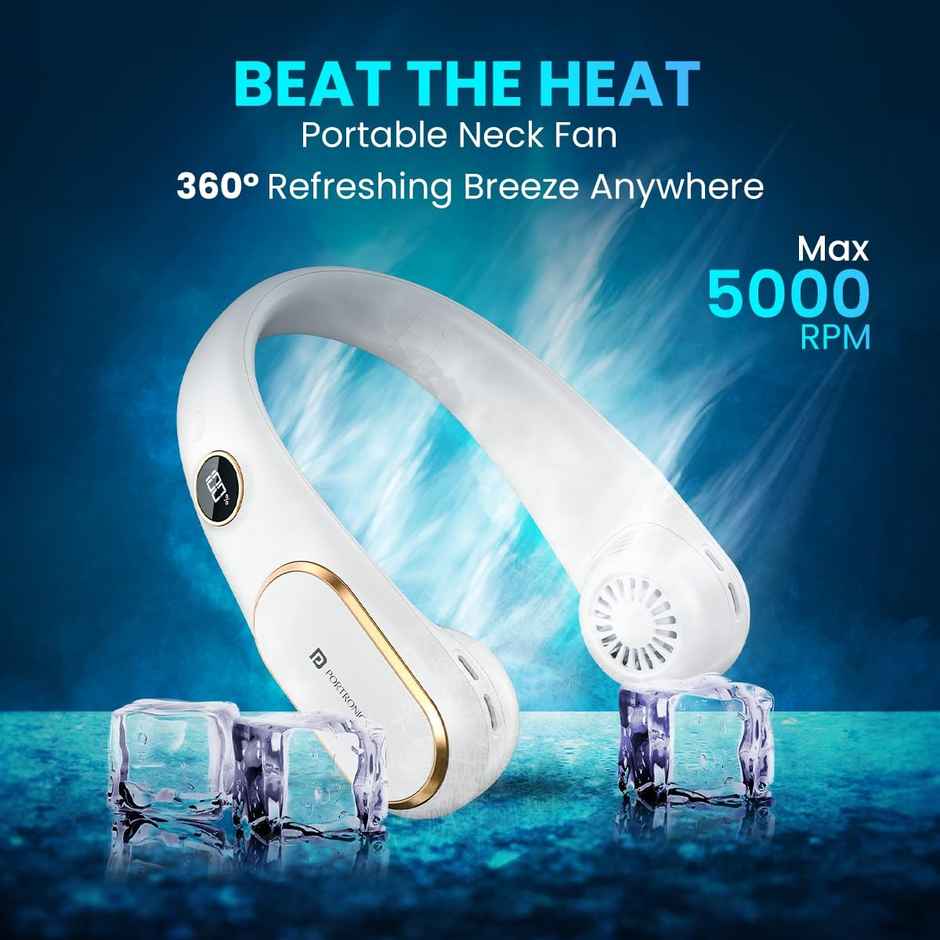 Portronics Gobreeze (POR 2048) Neck Fan,6 Hours Playtime,4 Speed Mode,Type C Fast Charging,White