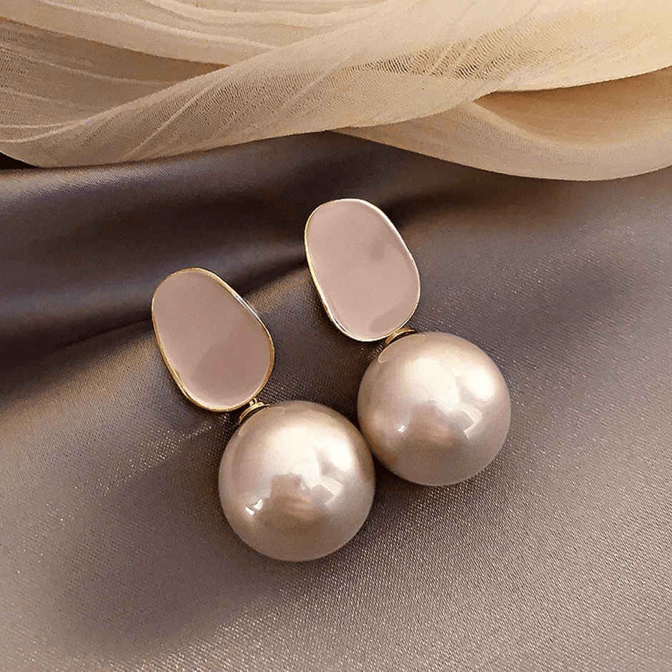 Jewels Galaxy Gold Plated Faux Pearl Enamelled Drop Earrings