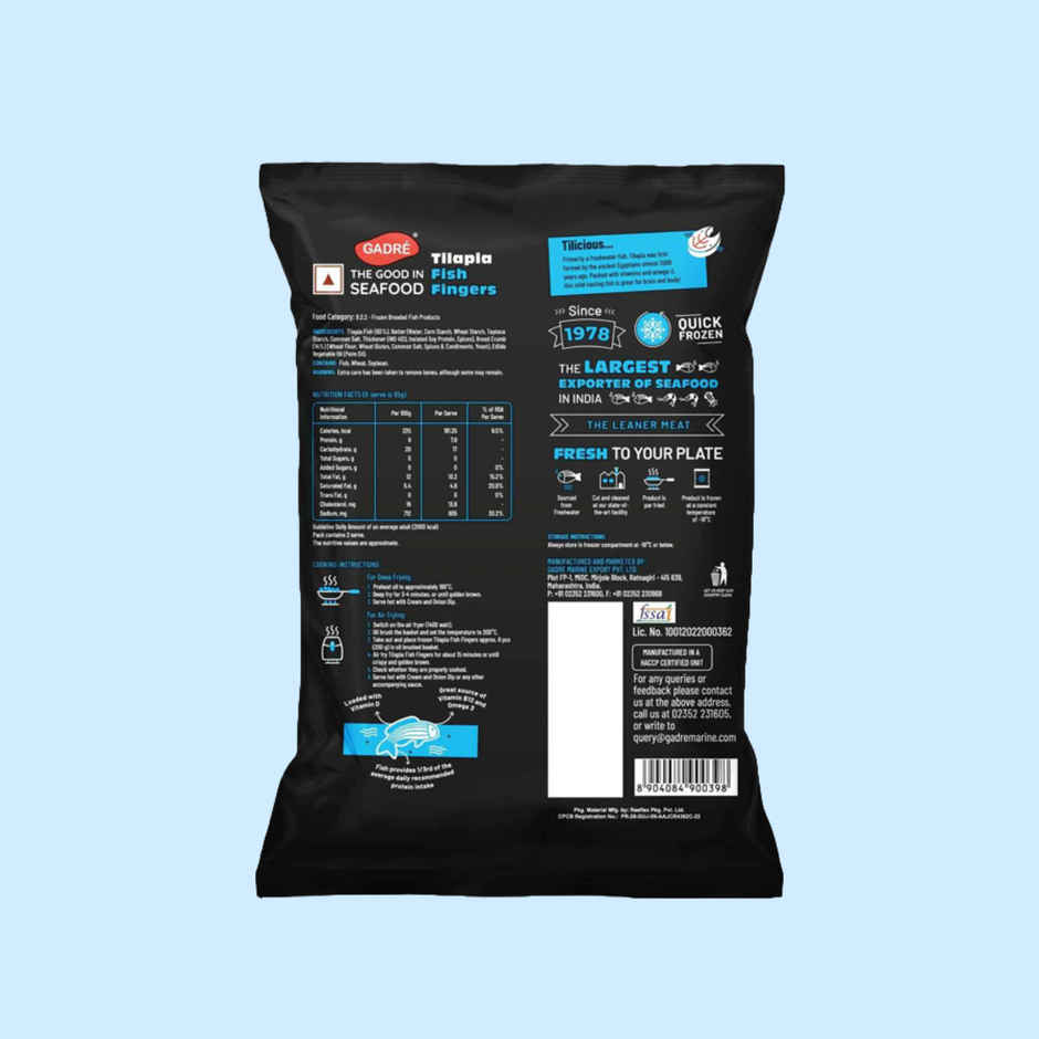 Gadre Tilapia Fish Fingers | No Added Preservatives | Frozen Seafood | Ready To Fry Non Veg Snack