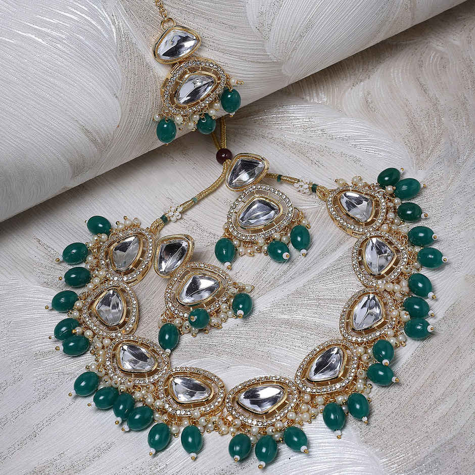 Sukkhi Artisanal Gold Plated Green Stone Studded Choker Necklace Set