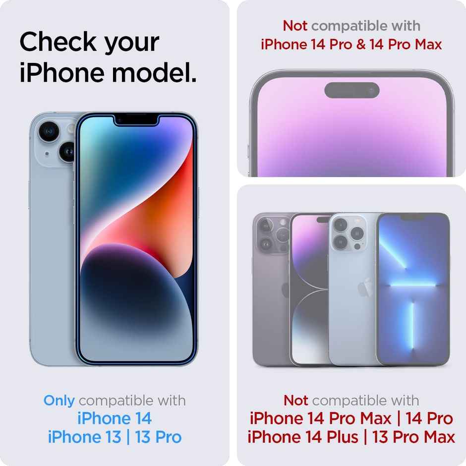 Spigen Ez Fit Tempered Glass Screen Protector Guard For Iphone 14/13/13 Pro Smartphone - 2 Pack