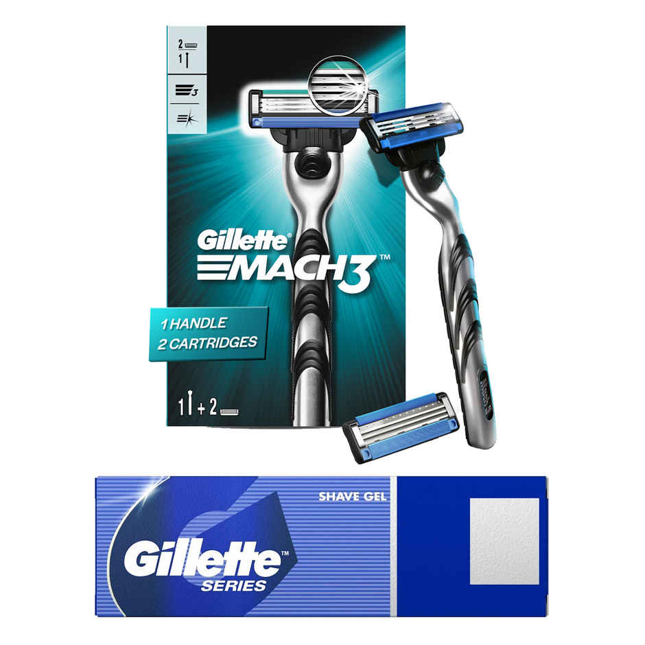 Gillette Sensitive Skin With Aloe Shave Gel (60g) & Gillette Mach3 Menâ€™S Razor With 2 Cartridges (1pc) Combo