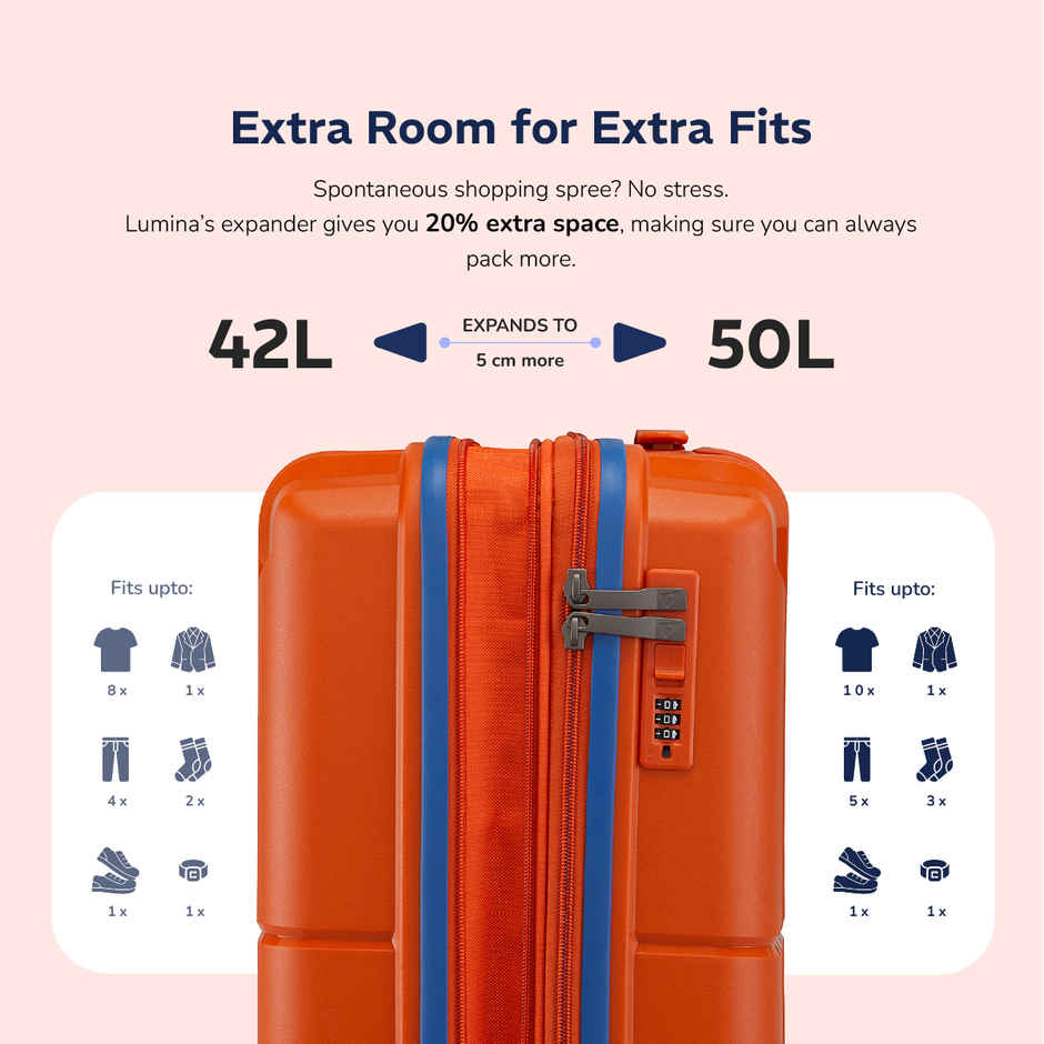 Provogue Lumina Hard-Sided PP Cabin Luggage Trolley Bag | Burnt Orange - 55 cm