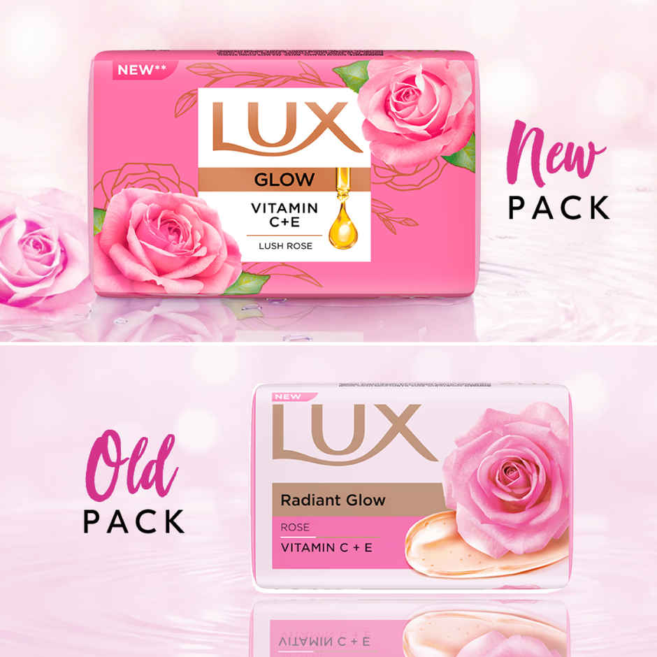 LUX Lush Rose Glowing Bathing Soap Bar with Vitamin C & E For Visibly Glowing Skin