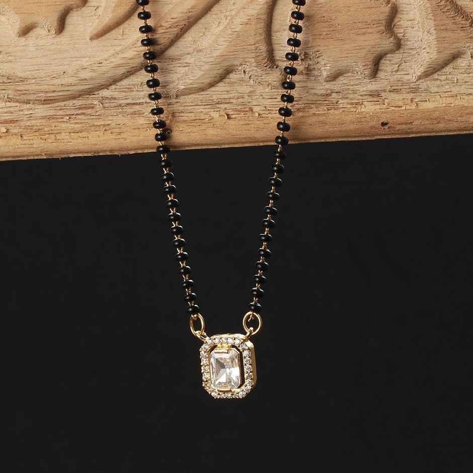 Priyaasi Studded Block Ad Black Beads Gold-Plated Mangalsutra