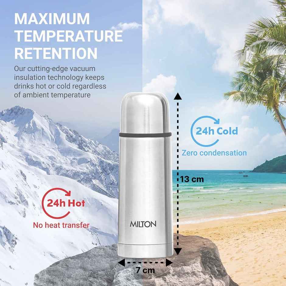 Milton Thermosteel Flip Lid Water Bottle | 24 Hrs Hot & Cold | Silver | 350 ml