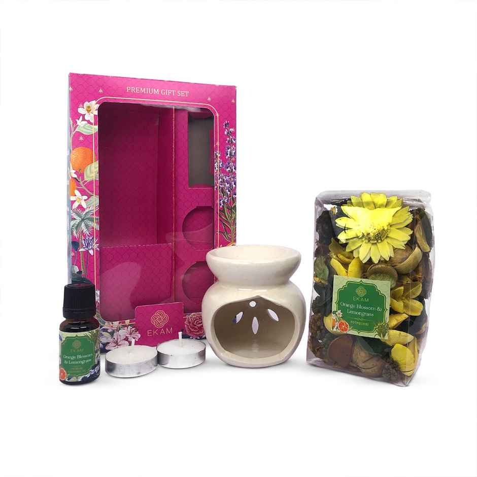Ekam Ceramic Oil Warmer Potpourri Gift|Orange Blossom & Lemongrass