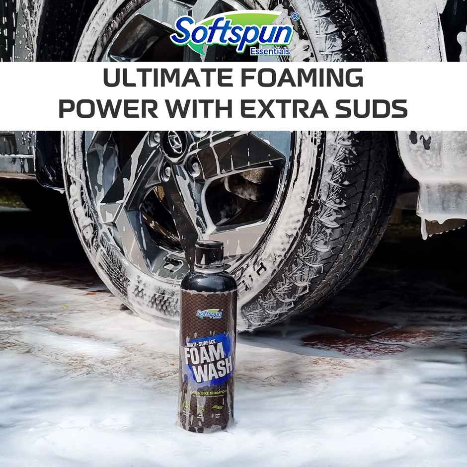 Softspun Essentials Cloth & Shampoo Combo (340 GSM, 40x40cm, 2Pc Grey Cloth & Shampoo 500mL)