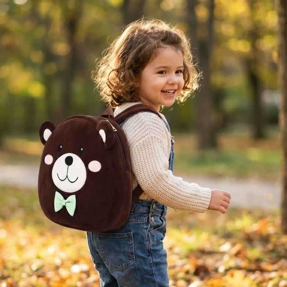 Toytales Face Bag | Plush Backpack | Kids School Bag | Birthday Gift|Brown|Teddy