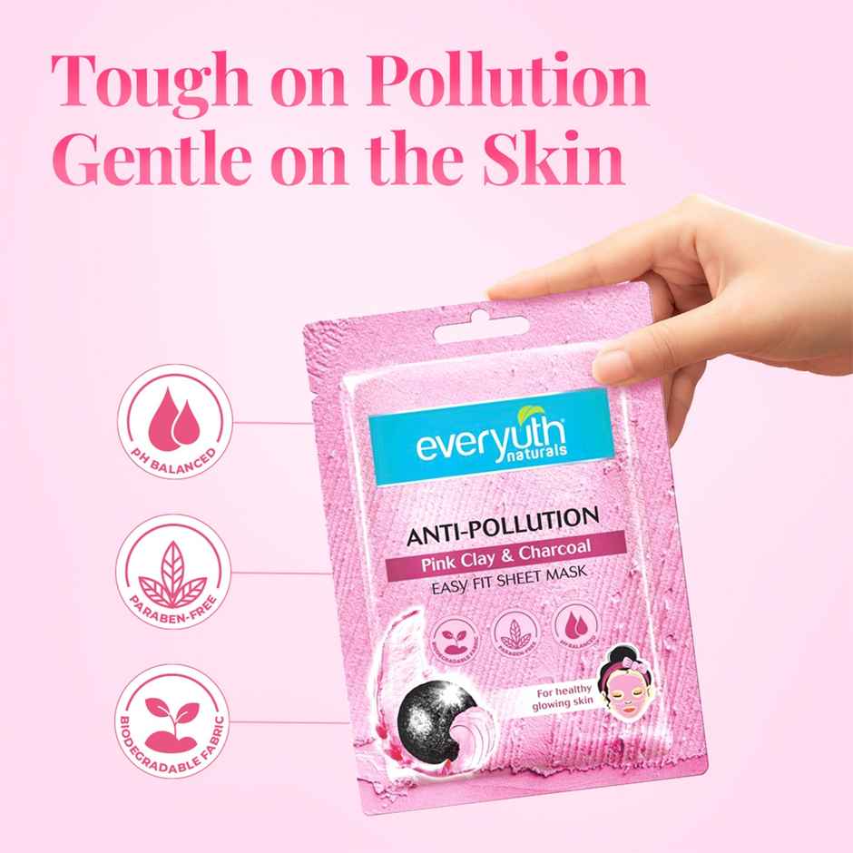 Everyuth Naturals Anti Pollution Pink Clay | Charcoal Sheet Mask