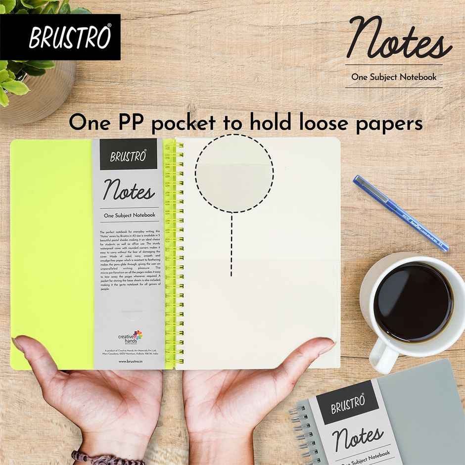 Brustro Notes A5 1 Subject Ruled Notebook | 160 Pages | 14.8 x 21 cm, 70Gsm Ivory Paper | Lime Cover
