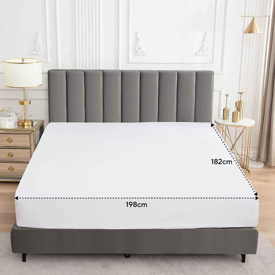 BAY6 White Terry Cotton 220 GSM Waterproof Mattress Protector For King Size Bed