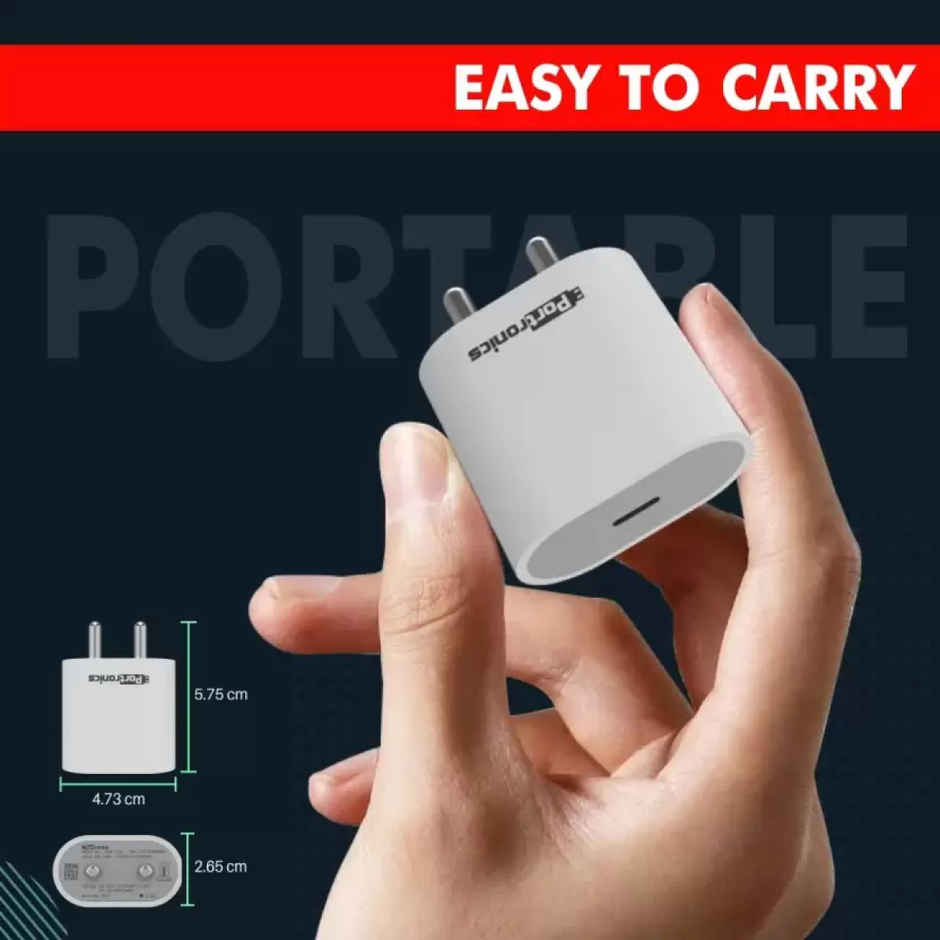 Portronics Adapto 20 Type C 20w Charger for Android,iPhone 14/14 Plus/ 14 Pro/ 14 Pro Max, iPhone 13/13 Pro/13 Pro Max/13 Mini, 12/12 Mini/ 12 Pro Max, iPhone 11 Series with PD 3.0 - White