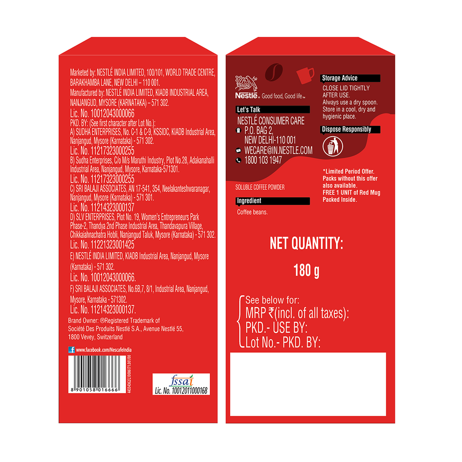 Nescafe Classic Instant Coffee Powder | Free Frosty Cafe Glass or Red Mug