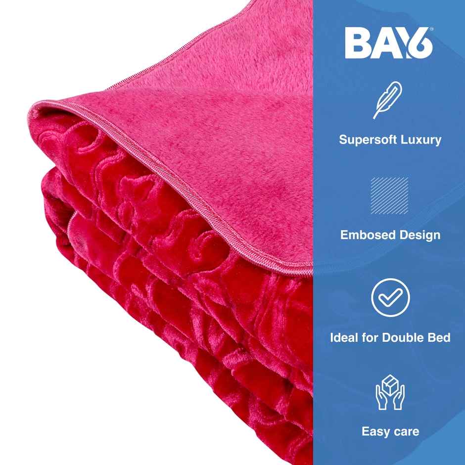 BAY6 Supersoft Luxury Embossed Lightweight Mink Double Bed Blanket | 220 x 230 cm - Red