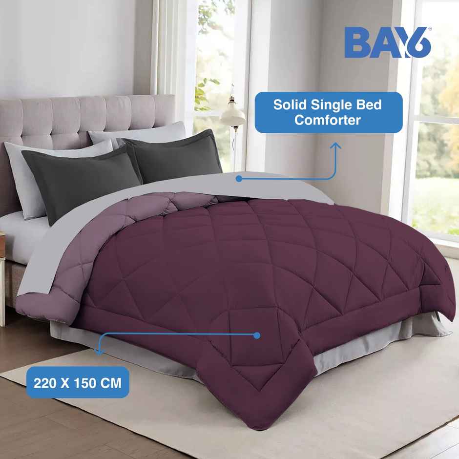 BAY6 Microfibre Solid Single Bed Comforter - Wine Red/Maroon | 150X220 cm