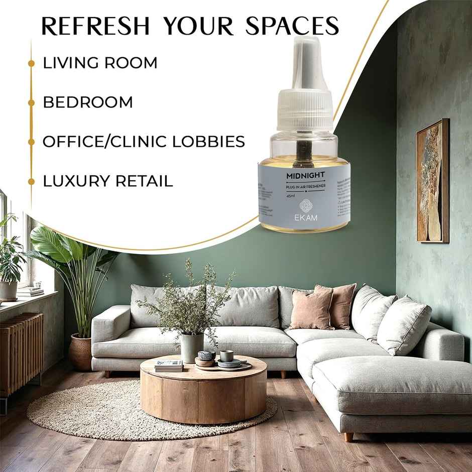 Ekam Midnight Scented Plug In Air Freshener Kit | 1 x Machine + 1 x Refill Bottle