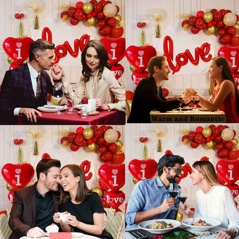 Party Propz Love Balloons Decoration Combo | I Love U Balloons-Red & Gold Balloons and more