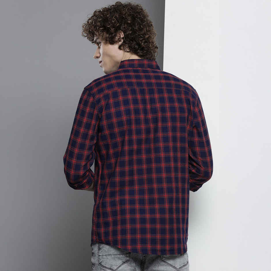 The Indian Garage Co Adult Men's Slim Fit Shirt | Navy & Red - M