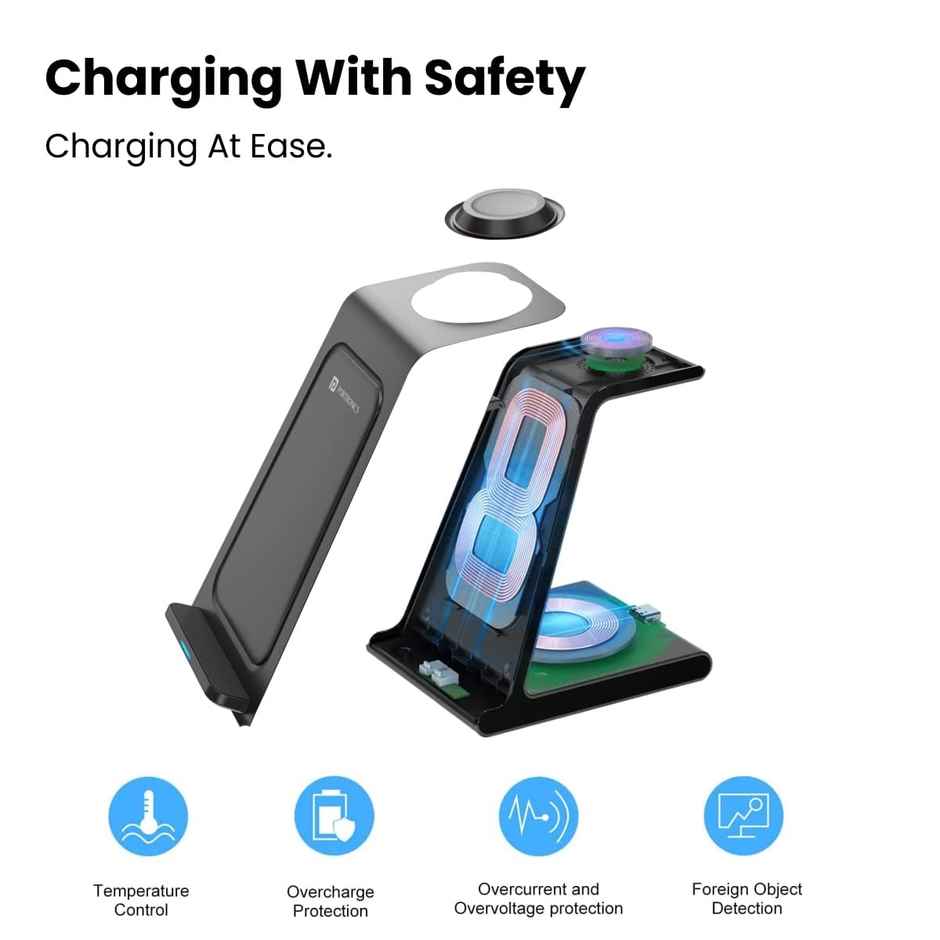 Portronics Freedom Trio 3-In-1 Wireless Charger With 15W Fast Charging - Black