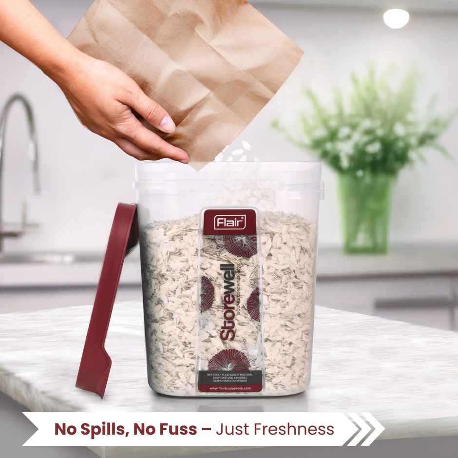 Flair Plastic Storewell Food Storage Containers 8000 ml (Maroon), Bpa Free, Spices Grains