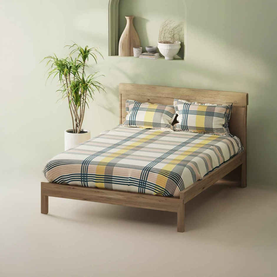 Bianca 100% Natural Cotton XL King Fitted Bedsheet 3pc Set with 2 Pillow Covers Stripe Yellow/Teal