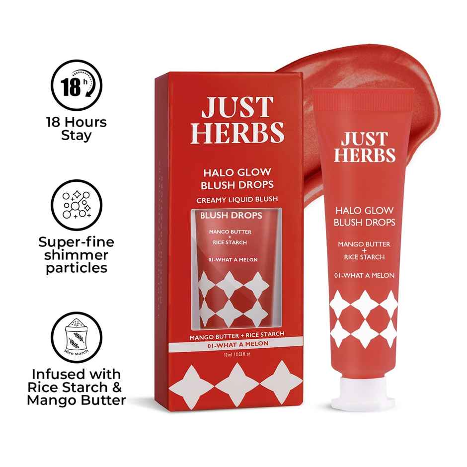 Just Herbs Halo Glow Liquid Dewy Radiance Pigmented Long Stay Blush Drops (What A Melon)