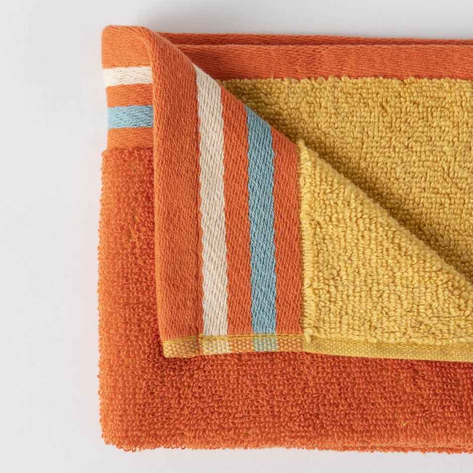 DDECOR -Yarn Dyed Sporty Look 100% Cotton Reversible 500 GSM Face Towel - Orange/Yellow