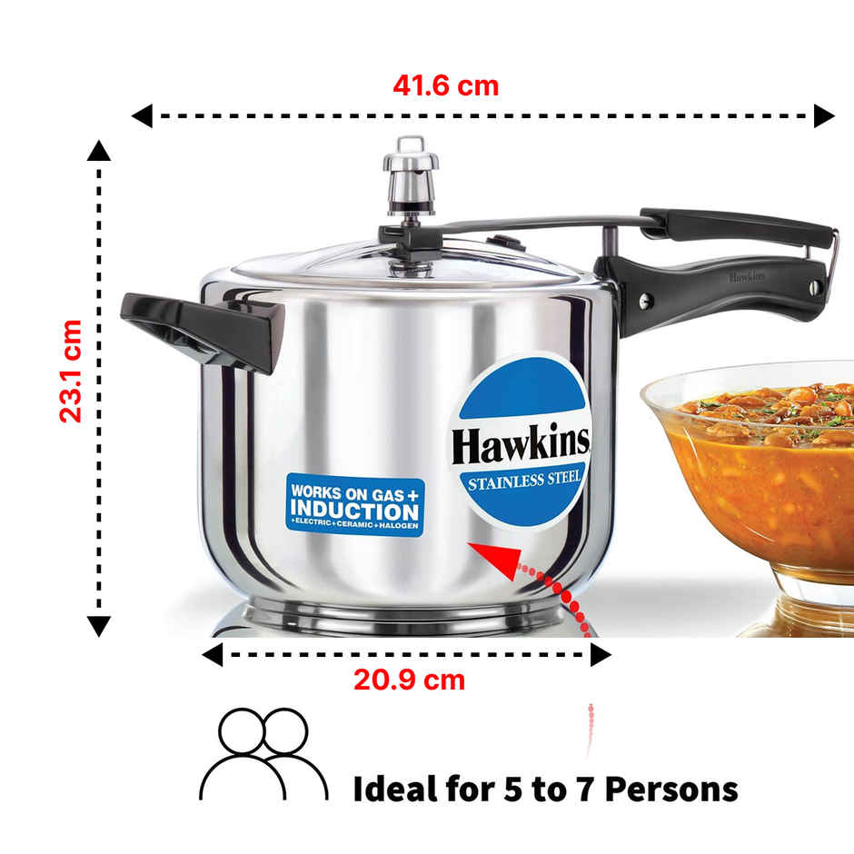 Hawkins 5 Litre Pressure Cooker, Stainless Steel Inner Lid Cooker, Induction Cooker, Silver (Hss50)