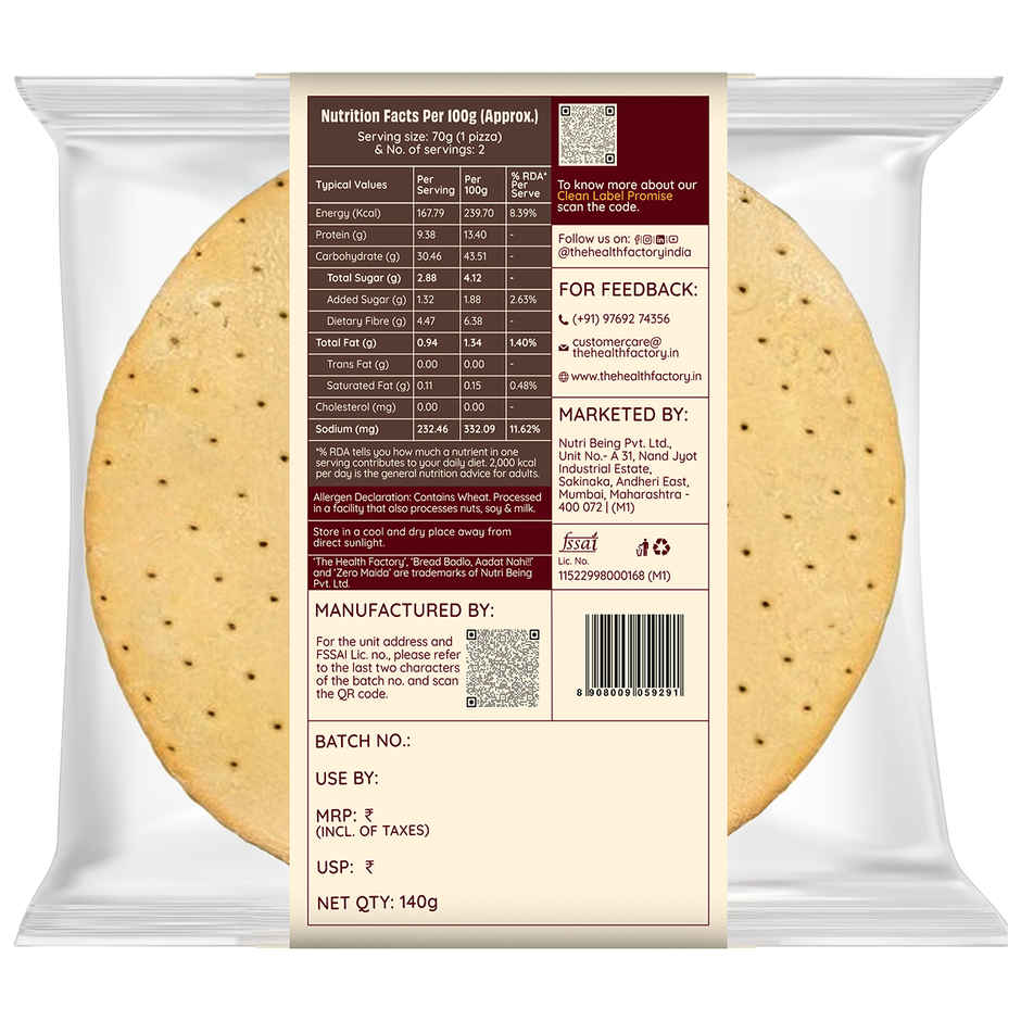 The Health Factory Pizza Base | Zero Maida | Whole Wheat Pizza