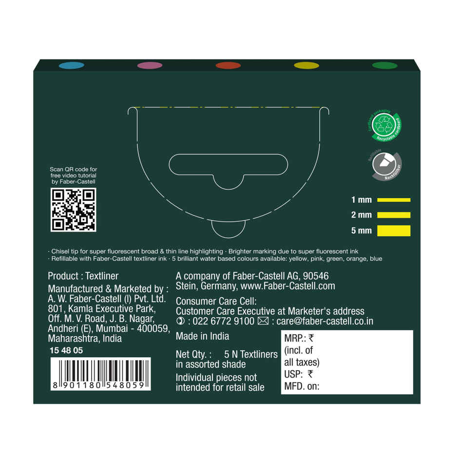 Faber-Castell Text Liner Pen Assorted Set Of 5