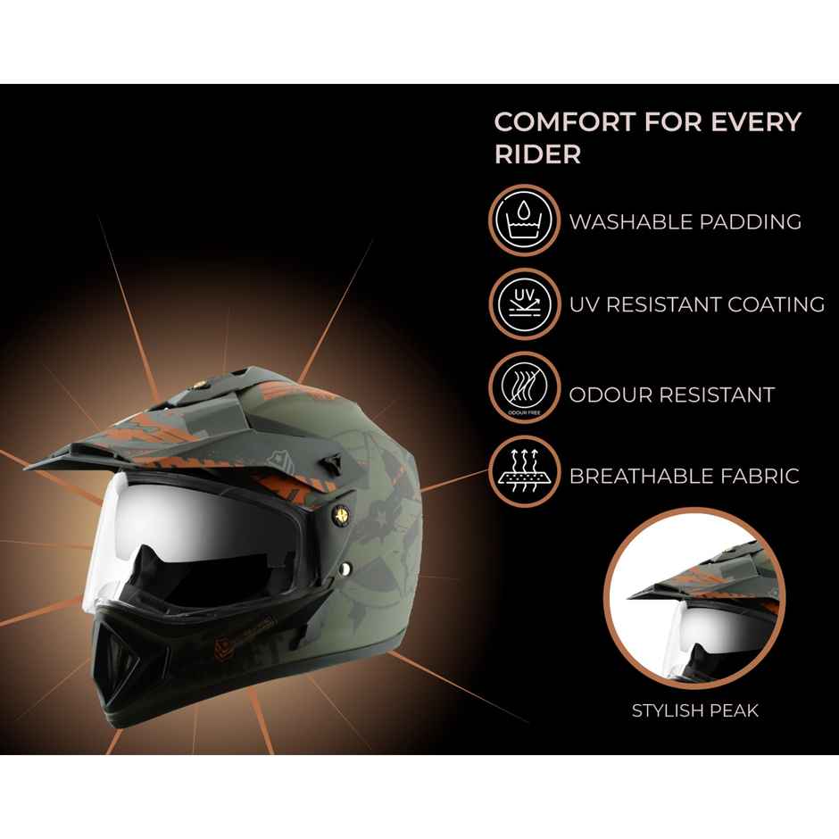 Vega Off Road D/V Secret Lightweight Full Face Helmet- Dull Green Black - L