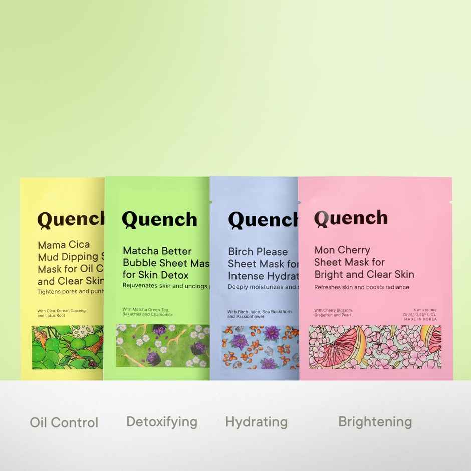 Quench Korean Mud Dipping Face Sheet Mask with Cica & Korean Ginseng for Pore Tightening