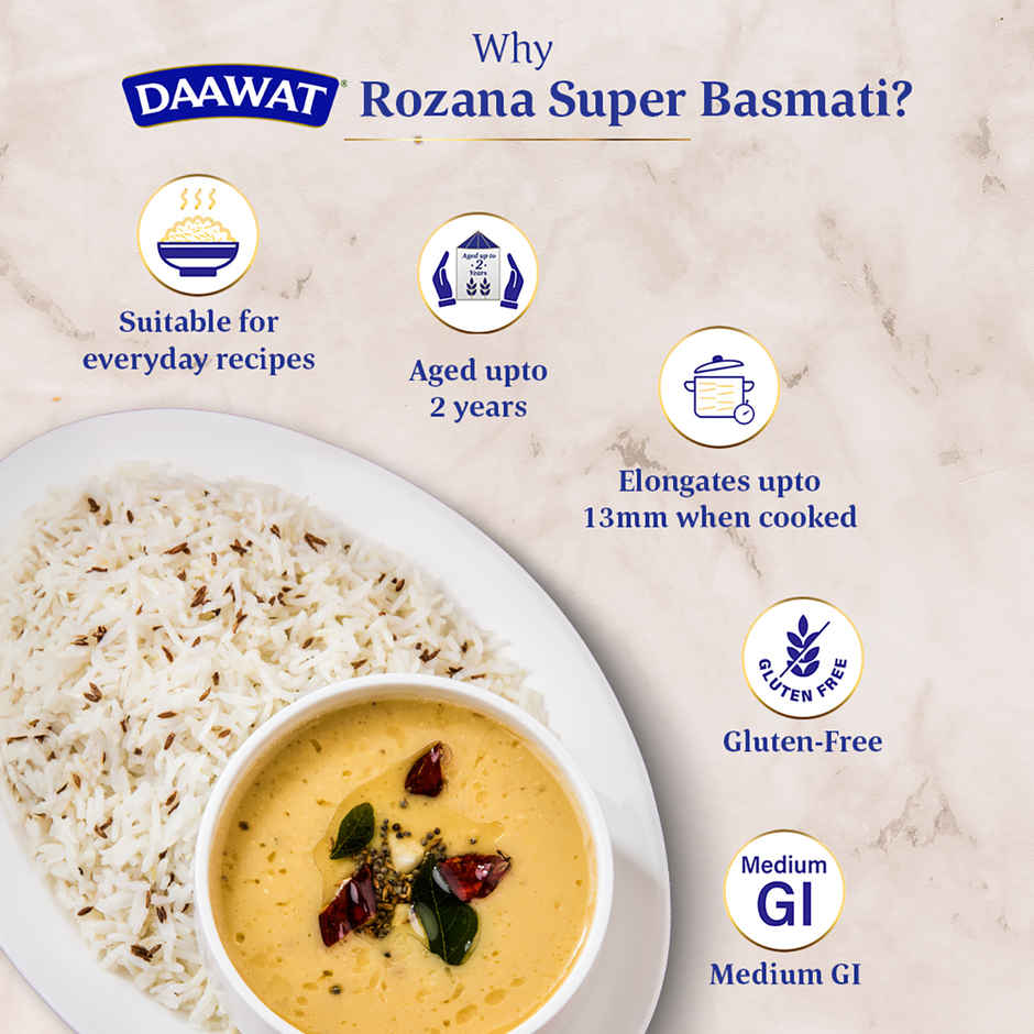 Saffola Gold Oil (Pouch) 1 l * 3 & Daawat Rozana Basmati Rice Super 90 5 kg with 1 kg Sugar Free