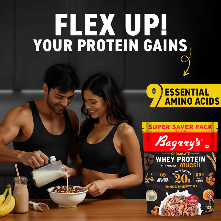 Bagrry's Whey Protein Muesli Protein Per Serve Chocolate Flavour Whole Oats & Californian Almonds