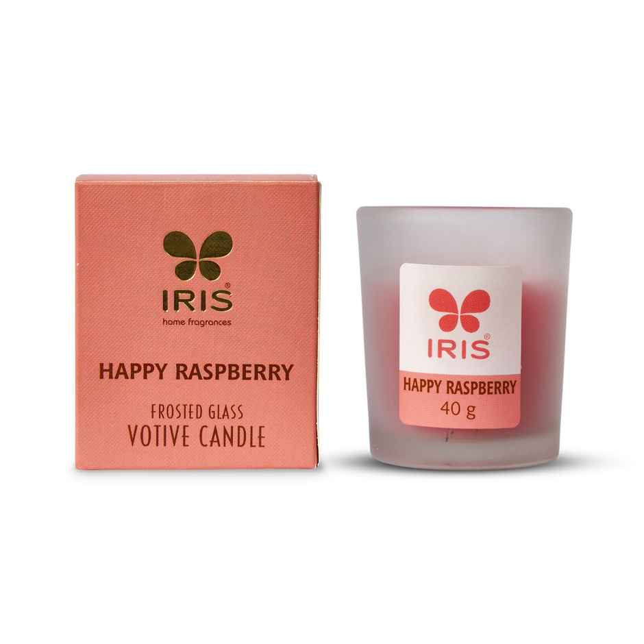 IRIS Happy Raspberry Frosted Shot Glass Votive Scented Candle 8 Hours Burn Time | Home Decor