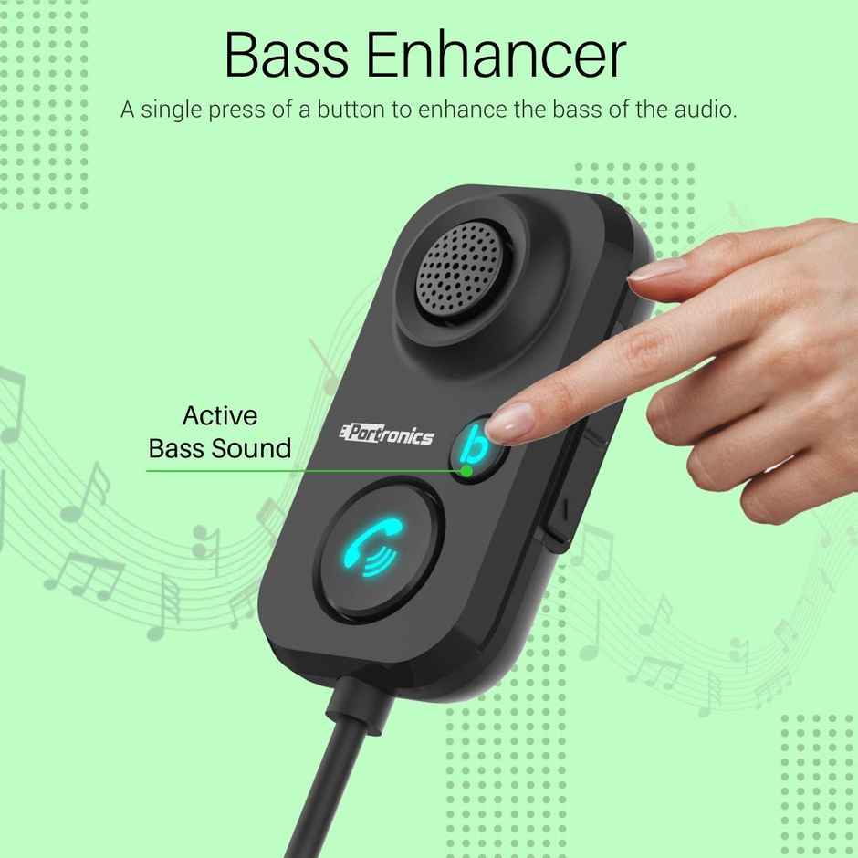 Portronics AUTO 12 in-Car Bluetooth Receiver for Handsfree Calling, Music System, Supports All Smartphones - Black