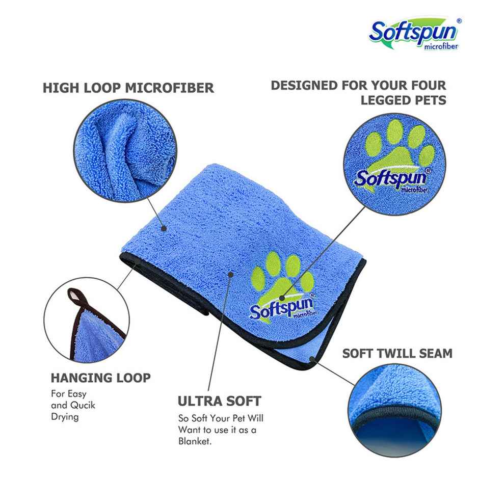 Softspun Microfiber Pet Towel (Small, 380 GSM, 40x60cm, 1pc, Sky Blue)