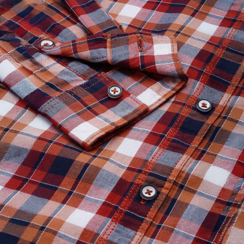 The Indian Garage Co Men's Slim Fit Checkered Casual Shirt | Red - M