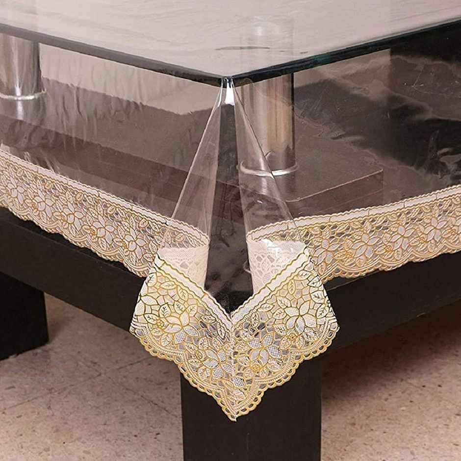 Kuber Industries 6 Seater Dining Table Cloth for Dining | Party | Events (Gold Lace)