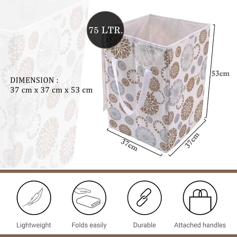 Kuber Industries | 75 L | Gola Foldable Laundry Basket | Lid & Handles | White