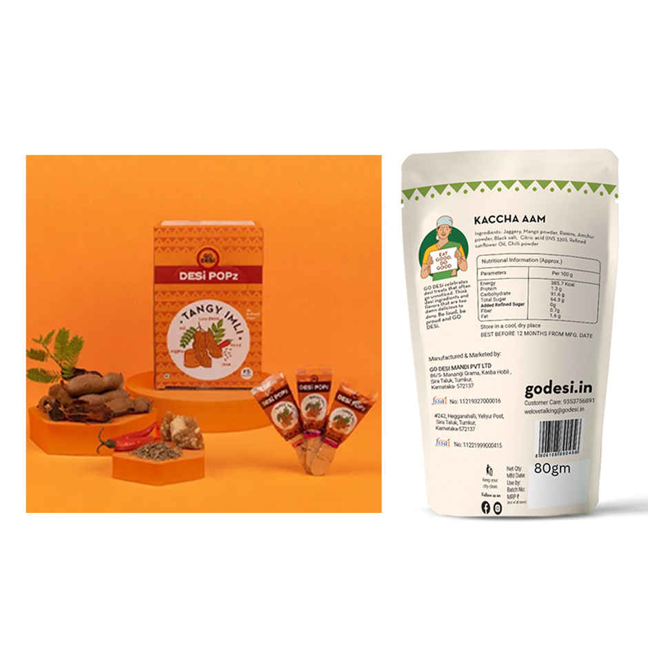 Tangy Imli (Tamarind) 10 Pcs Sour Candy | No Refined Sugar | Lollipop By Go Desi (10pc) & Go Desi Desi Popz Kaccha Aam Mango Candy (10pc) Combo