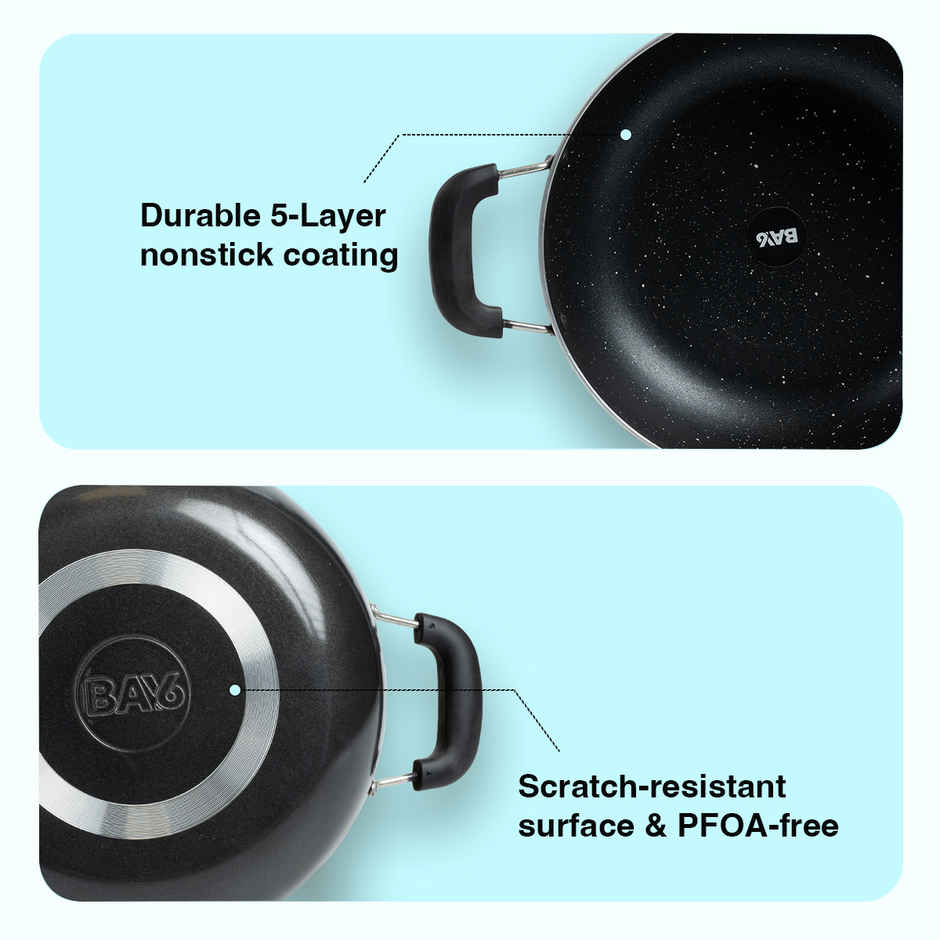 BAY6 Nonstick Cookware Set - (Dosa Tawa 26 cm + Kadai with Lid 22 cm) - Grey - (2pc)
