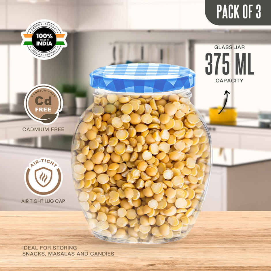 Yera Lucia Storage Jar Set - 3 pcs 375 ml Each - Blue Checkered Lids