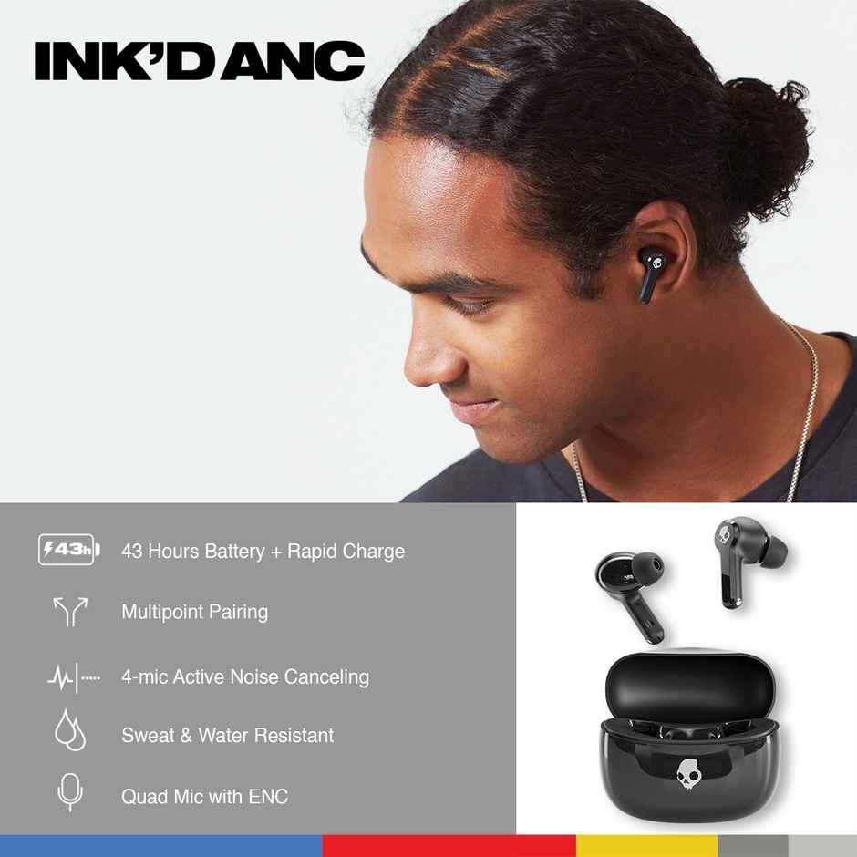 Skullcandy Inkd ANC Wireless Earbuds 43 Hour Battery Noise Cancelling Black