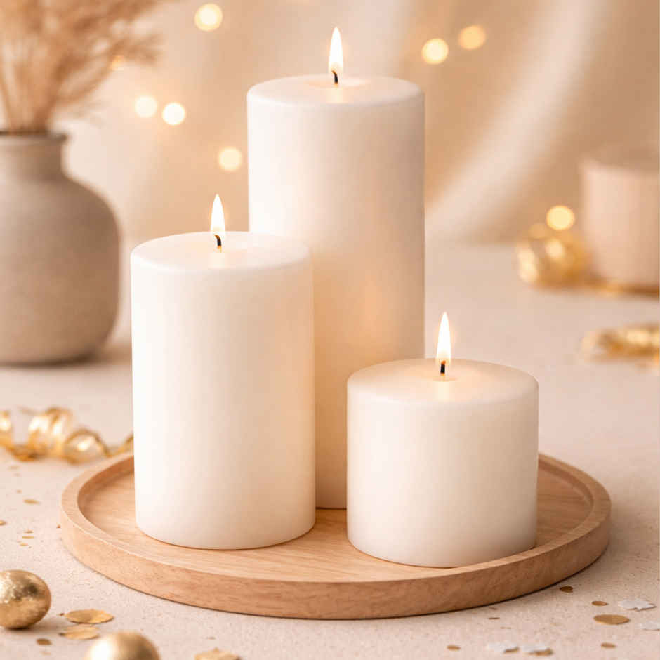Homesake Pillar Candles Paraffin Soy Wax for Home | White