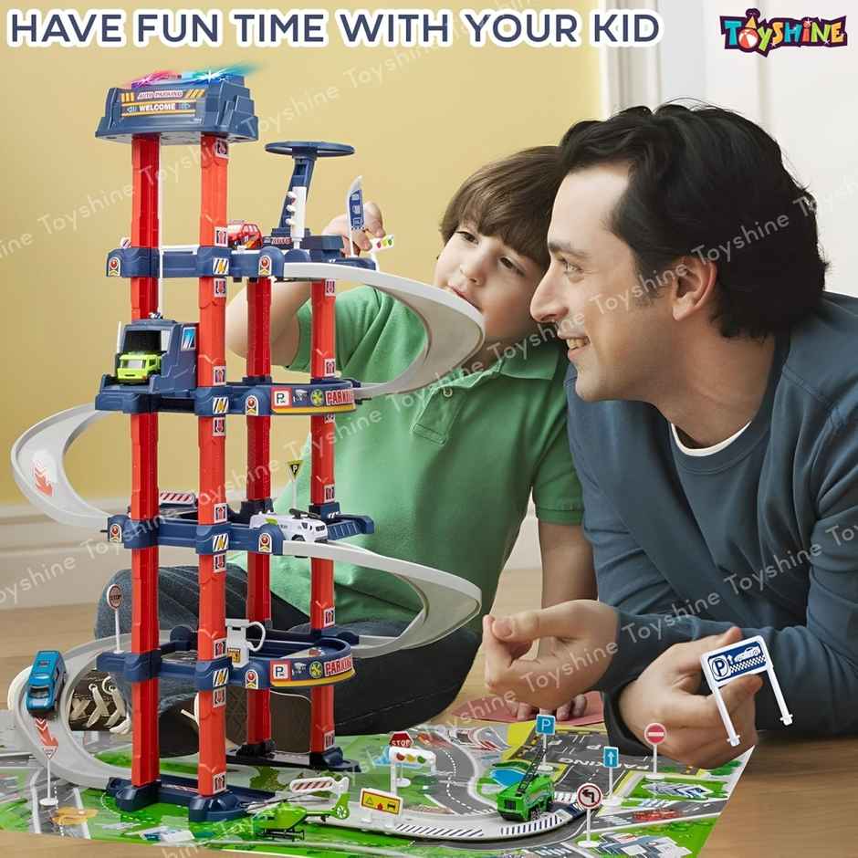 Toyshine 78-Piece DIY City Ramp Race Track with Parking Lot Elevator, Interactive Puzzle Toy