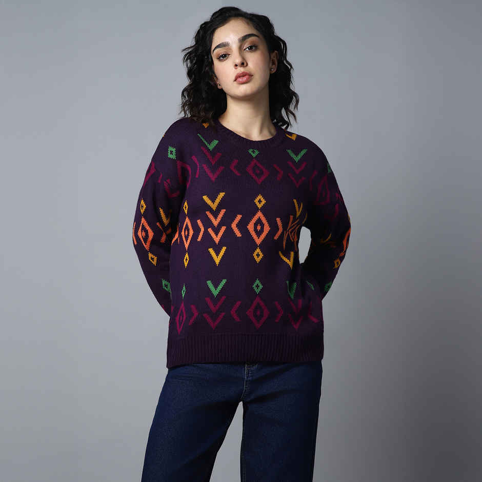 High Star Women's Geometric Printed Pullover | Purple - XL
